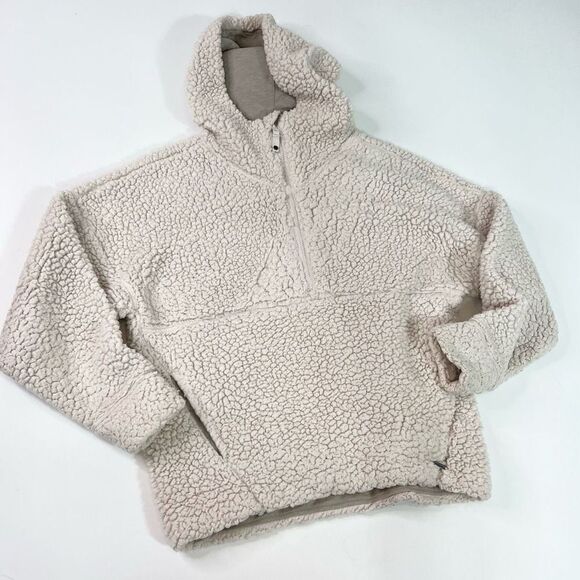 Prana Fleece Jacket Womens Small White Permafrost 1/2 Zip Pullover Fluffy Hooded - Picture 1 of 8